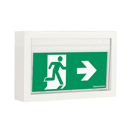 Vandal Resistant Exit, Ceiling Mount, L10 Nanophosphate, Clevertest Plus, All Pictograms, Single or Double Sided